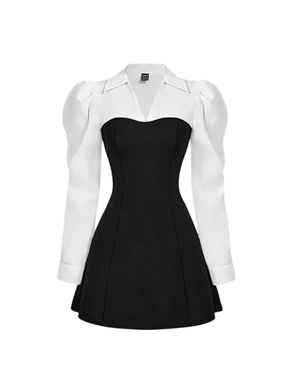 MOD Womens BlackampWhite Bishop Sleeve Short DressFallWinter DressesWestern ConcertWitchFormal