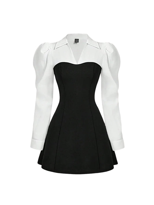 MOD Womens BlackampWhite Bishop Sleeve Short DressFallWinter DressesWestern ConcertWitchFormal