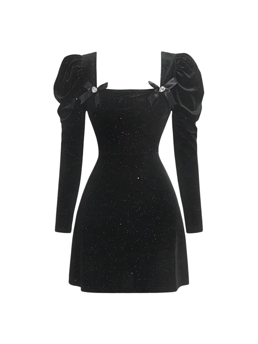 MOD Womens Puff Sleeve Dress With Bow Decorations