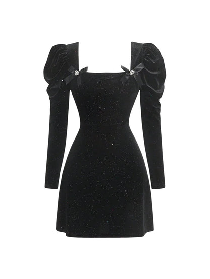 MOD Womens Puff Sleeve Dress With Bow Decorations