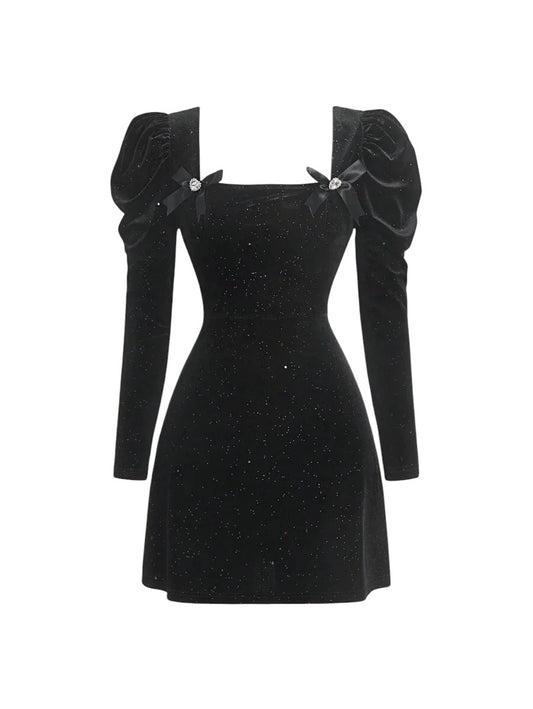 MOD Womens Puff Sleeve Dress With Bow Decorations