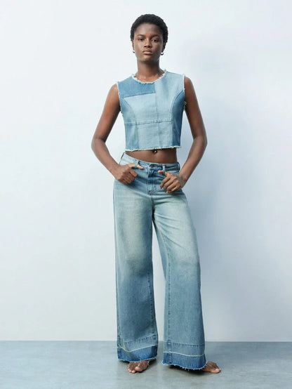 Modern Casual Light Blue SpringSummer Womens Distressed Raw Hem Straight Leg Jeans Western Wear