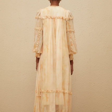 Monica Almond Beige Neutrals Tie Dye Midi Dress