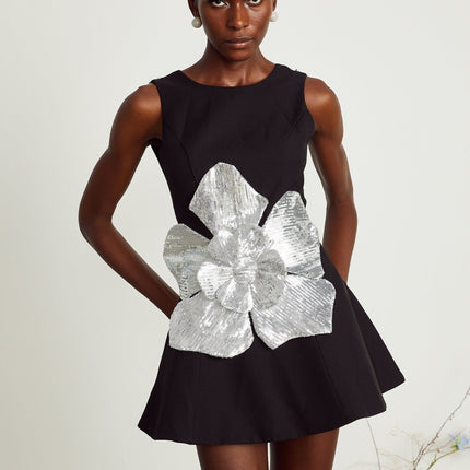Monica Black Sequin Floral Mini Dress