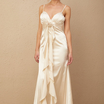 Monica Floral Appliqué Maxi Dress in Neutrals