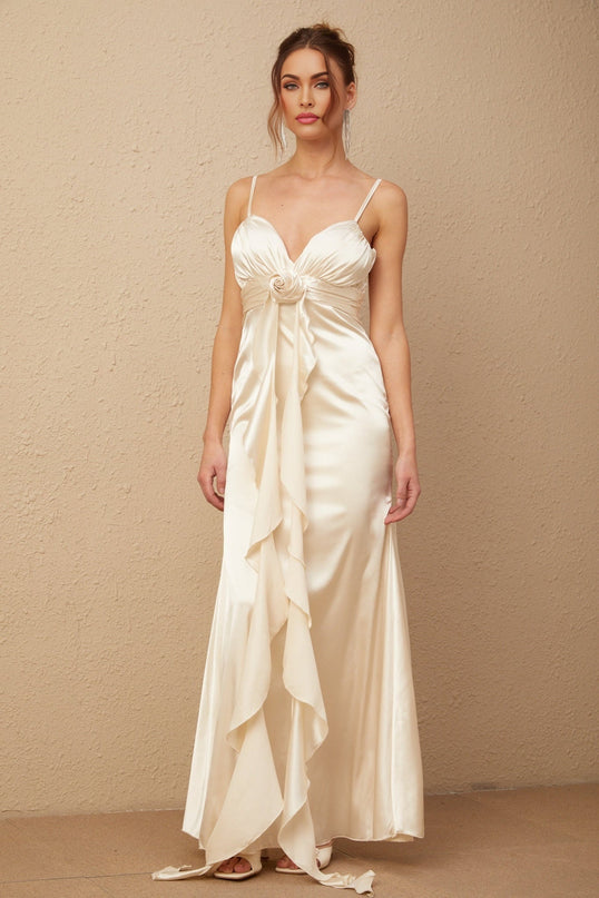 Monica Floral Appliqué Maxi Dress in Neutrals