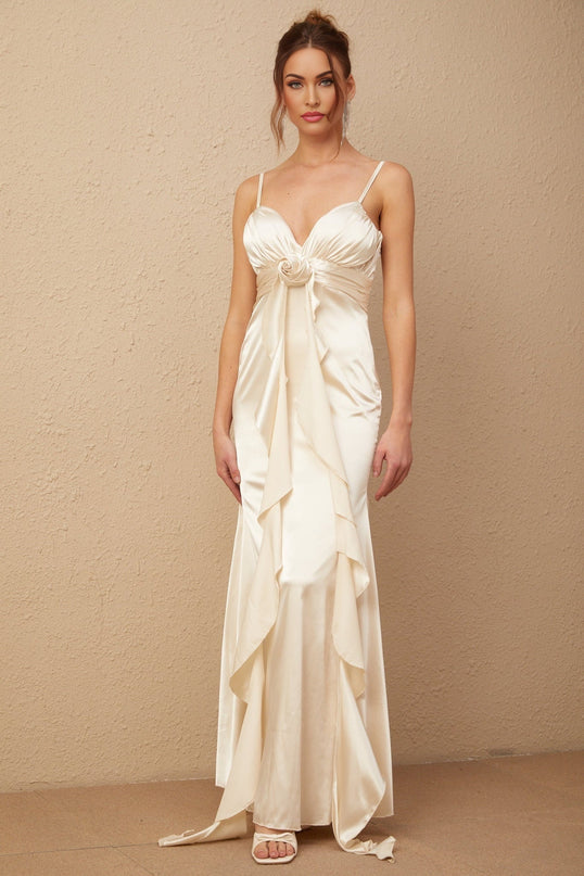 Monica Floral Appliqué Maxi Dress in Neutrals