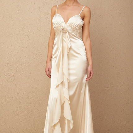 Monica Floral Appliqué Maxi Dress in Neutrals