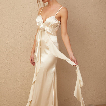 Monica Floral Appliqué Maxi Dress in Neutrals