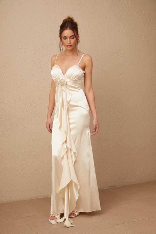 Monica Floral Appliqué Maxi Dress in Neutrals