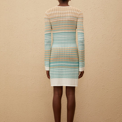 Monica Green Metallic Crochet Knit Mini Dress