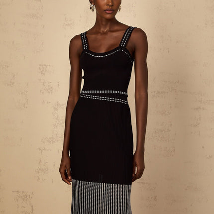 Morgan Black Ribbed Knit Top Skirt Set