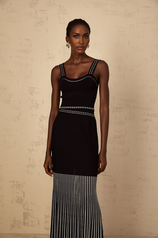 Morgan Black Ribbed Knit Top Skirt Set