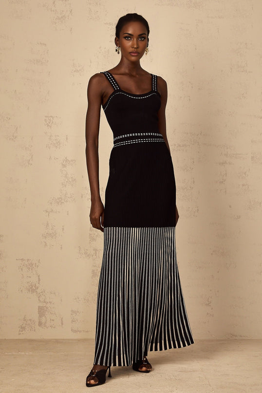 Morgan Black Ribbed Knit Top and Skirt Set