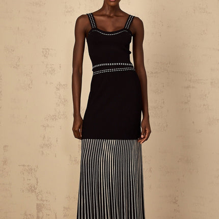 Morgan Black Top and Skirt Set with Pleated Detailing and Contrasting Colors