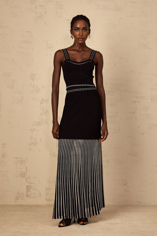 Morgan Black Top and Skirt Set with Pleated Detailing and Contrasting Colors