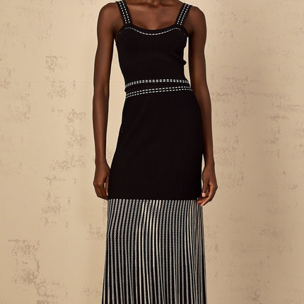 Morgan Black Ribbed Knit Top and Skirt Set