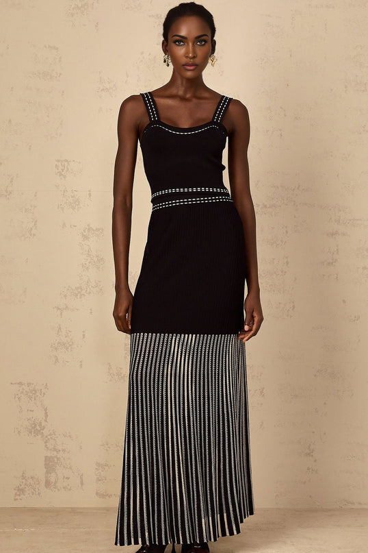 Morgan Black Ribbed Knit Top and Skirt Set