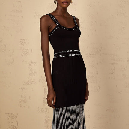 Morgan Black Ribbed Knit Top and Skirt Set
