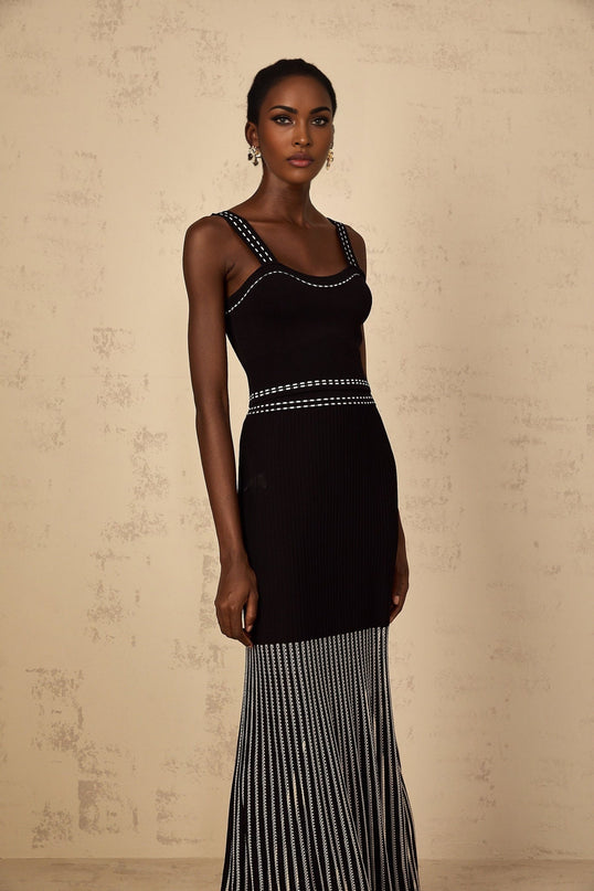 Morgan Black Ribbed Knit Top and Skirt Set