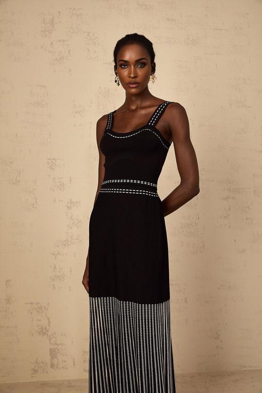 Morgan Black Ribbed Knit Top and Skirt Set