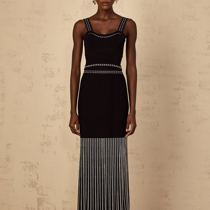 Morgan Black Ribbed Knit Top and Skirt Set with Pleated Detailing
