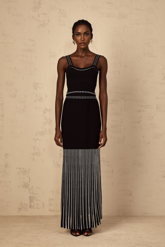Morgan Black Ribbed Knit Top and Skirt Set with Pleated Detailing