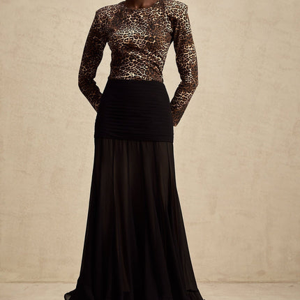 Morgan Brown Leopard Print Bodysuit in Stretch Jersey Fabric