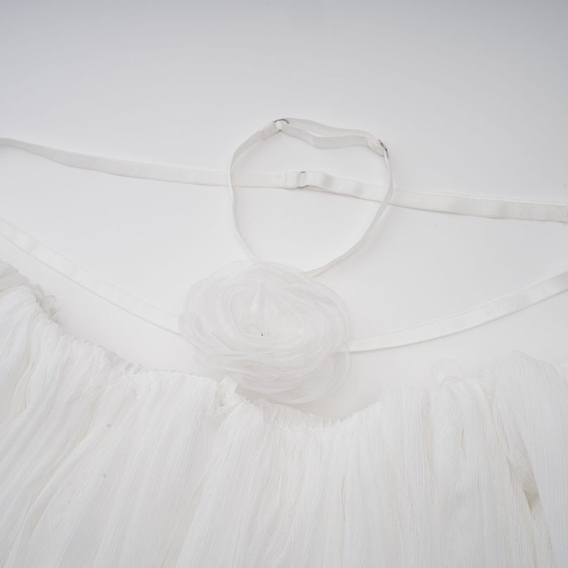 Morgan White Mini Dress Pleated Tulle Floral Applique