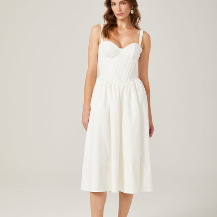 Morgan White Bustier Midi Dress with Corset Detailing and Side Slit