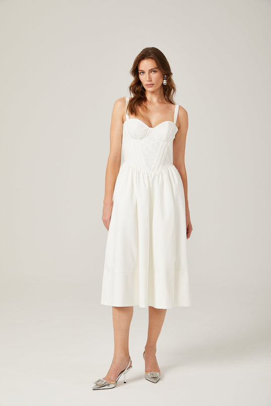 Morgan White Bustier Midi Dress with Corset Detailing and Side Slit