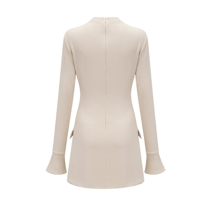 Morgan White Mini Dress with Flared Cuffs and Faux Pocket Detailing