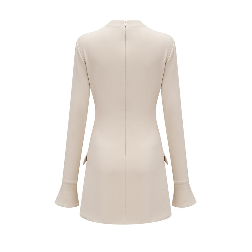 Morgan White Mini Dress with Flared Cuffs and Faux Pocket Detailing