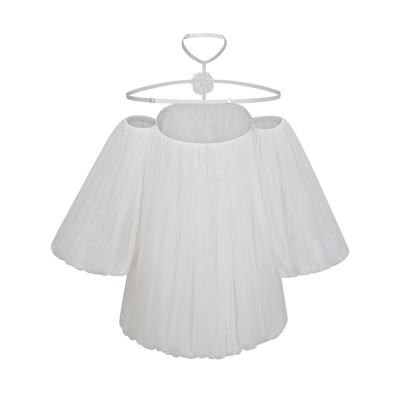 Morgan White Mini Dress Pleated Tulle Floral Applique