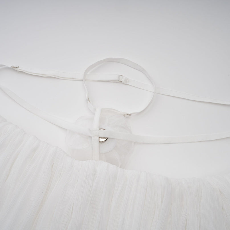 Morgan White Mini Dress Pleated Tulle Floral Applique