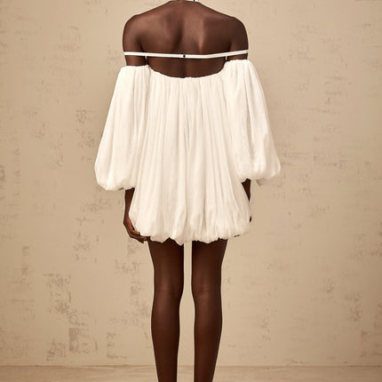 Morgan White Mini Dress Pleated Tulle Floral Applique