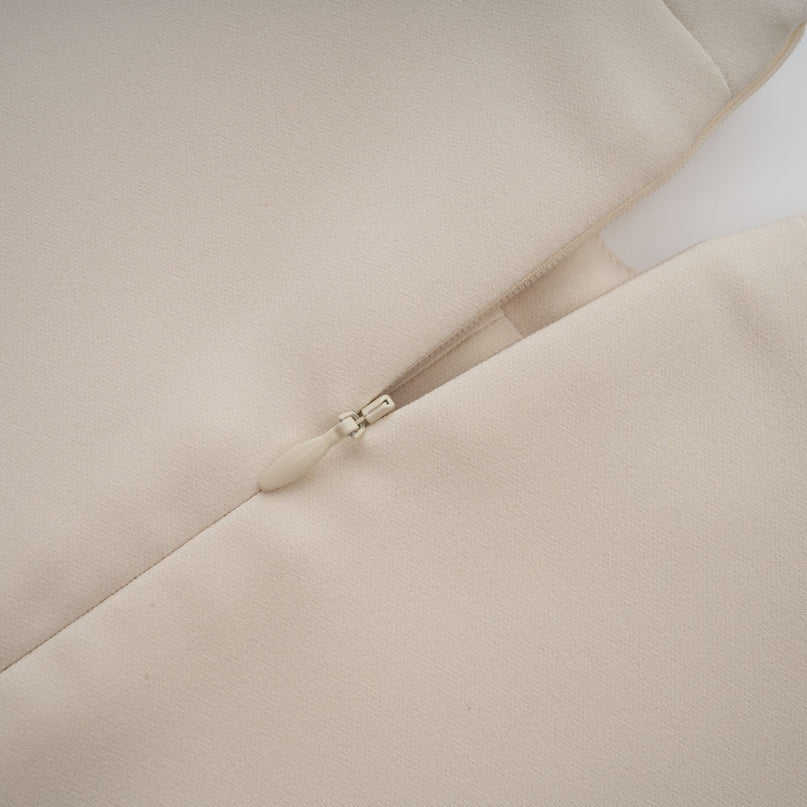 Morgan White Mini Dress Mock Neck Long Sleeve Flared Cuffs Faux Pocket Detailing Straight Hem Rear Zip Fastening