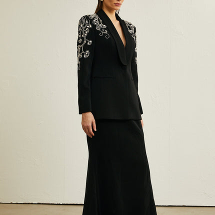 Morgane black embellished jacket  skirt matching set