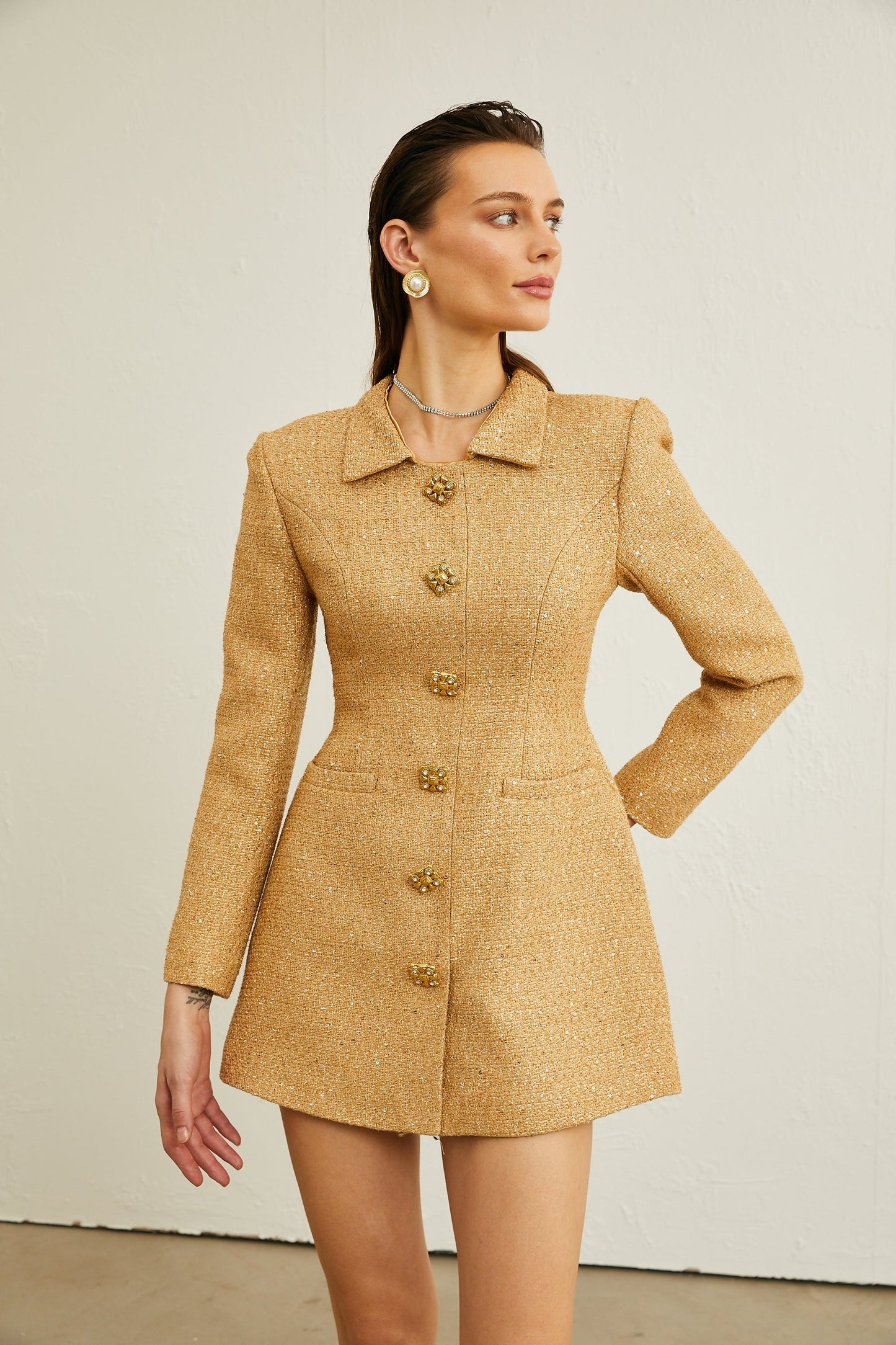Morgane tweed longsleeve mini dress
