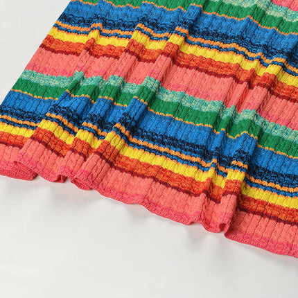 Multicolor striped bodycon dress in bright reds, greens, yellows, and blues for summer wear