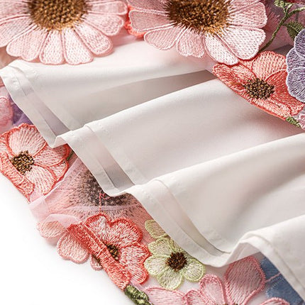 Multicolored floral embroidered A-line skirt