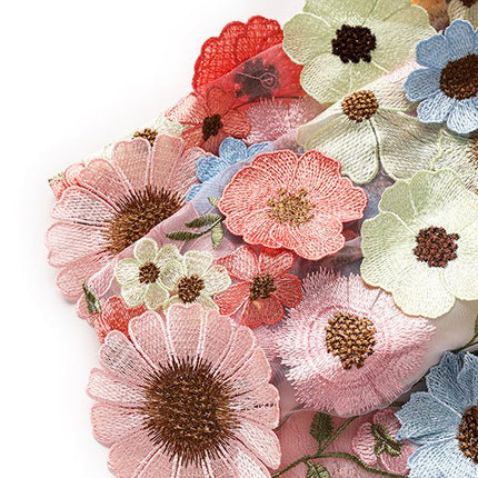 Multicolored floral embroidered A-line skirt in soft pastel palette with vibrant accents