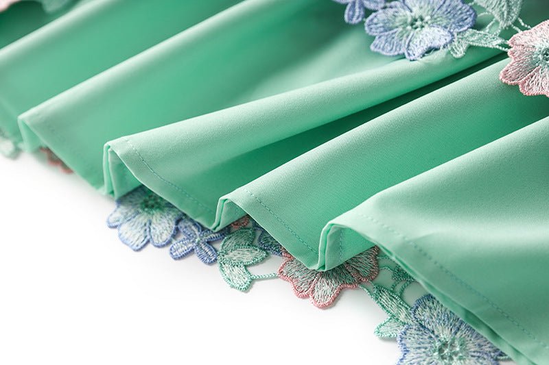 Multicolored floral embroidery lace A-line skirt