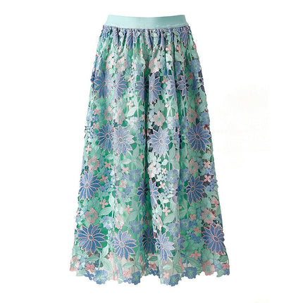 Multicolored Floral Lace A-line Skirt