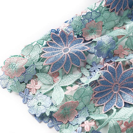 Multicolored floral lace A-line skirt with high-waist and intricate detailing