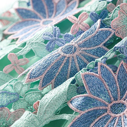Multicolored floral lace A-line skirt with high-waisted fit and intricate detailing