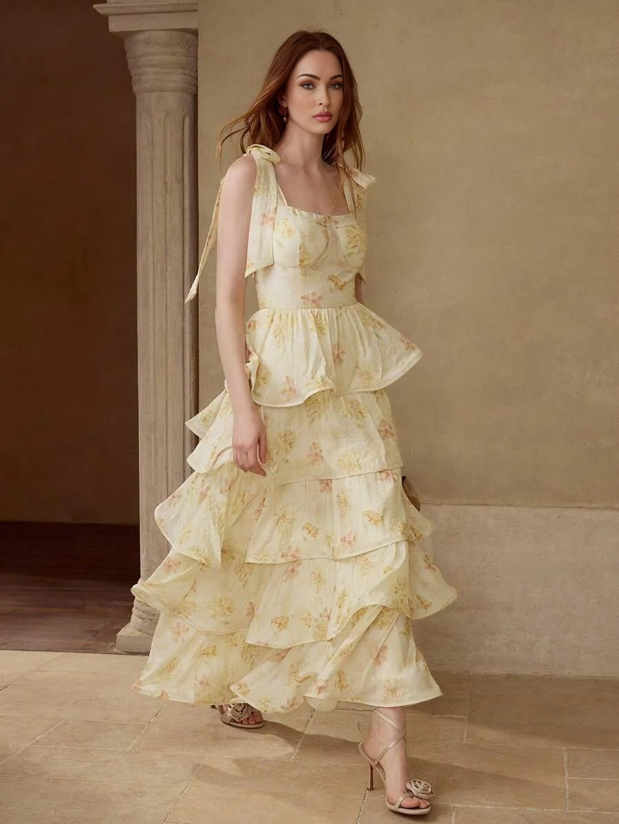 MULTILAYER TIEUP RUFFLE DRESS