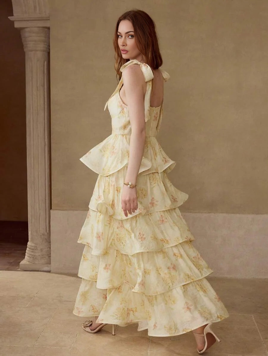 MULTILAYER TIEUP RUFFLE DRESS