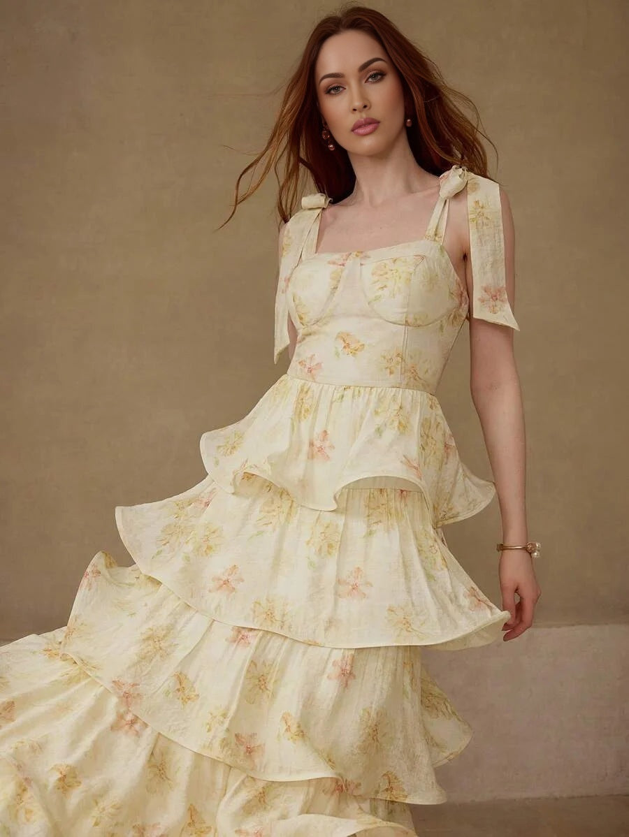 MULTILAYER TIEUP RUFFLE DRESS