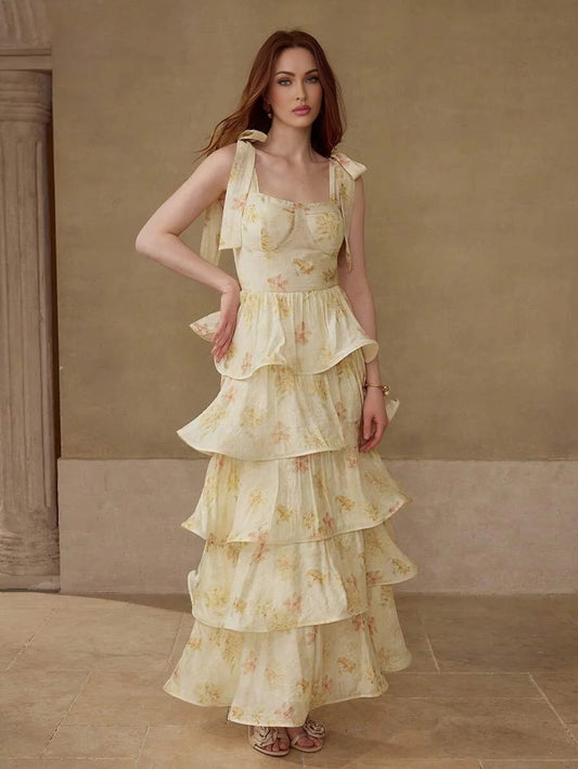 MULTILAYER TIEUP RUFFLE DRESS